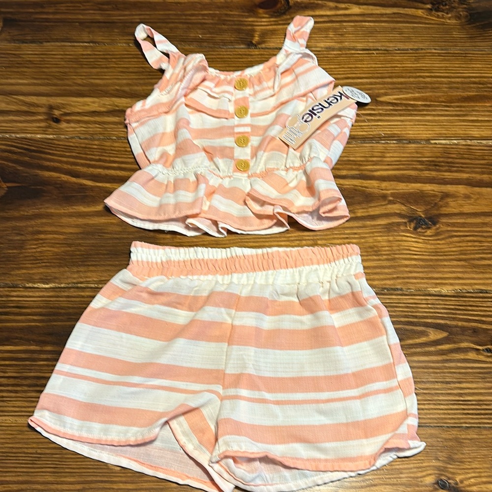 Size 10 Girls Summer Tank/short outfit set- pink // white stripes
